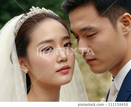 Wedding portrait of a young couple. 111158438