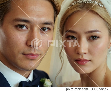 Wedding portrait of a young couple. 111158447