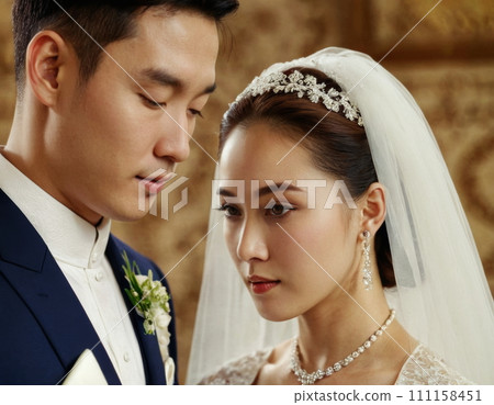 Wedding portrait of a young couple. 111158451
