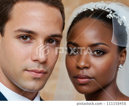 Wedding portrait of a young African American couple. 111158458