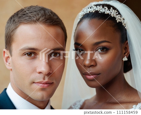 Wedding portrait of a young African American couple. 111158459