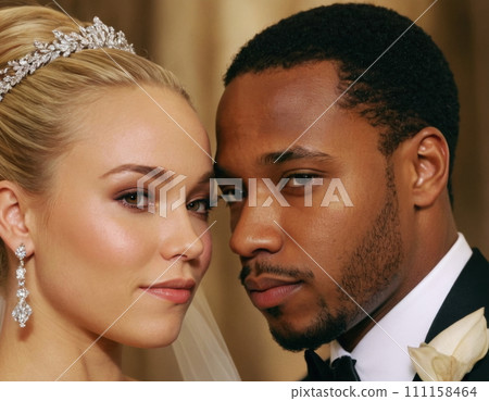 Couple portrait of newlyweds. Love is beyond conventions. 111158464