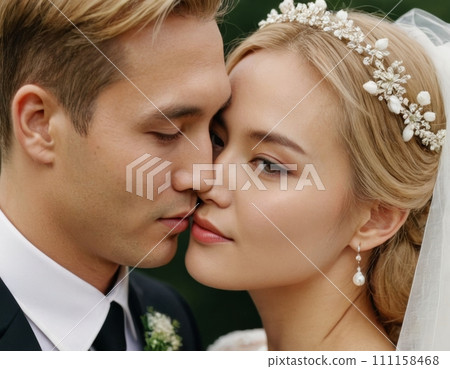 Wedding portrait of a young couple. 111158468