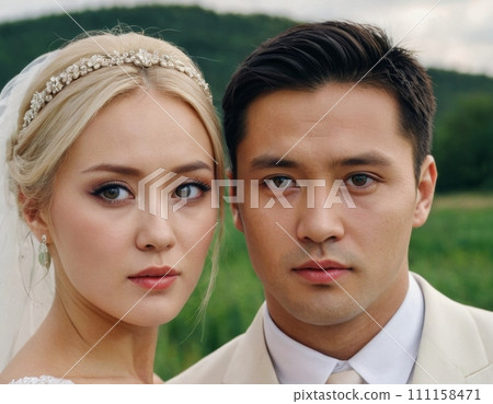 Wedding portrait of a young couple. 111158471