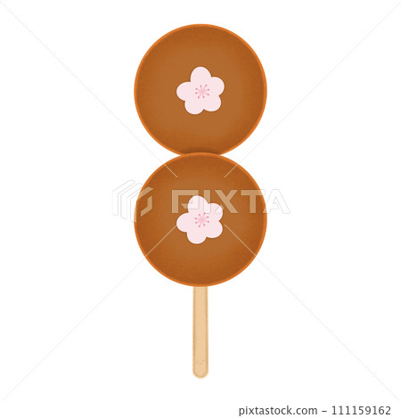 Dango Cartoon illustration Pink Sakura Dango Isolated Colorful Dango Brown Dango Japanese Dessert 111159162