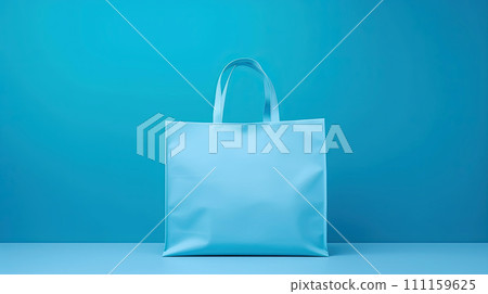 Blue shopping bag on background. Generative AI 111159625