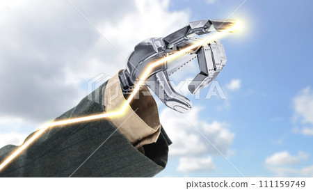 Robotic hand showing an increasing graph Robotic hand showing an increasing graph 111159749