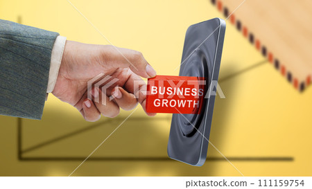 Business hand inserts a wooden block with business growth text to the mobile phone screen Business hand inserts a wooden block with business growth text to the mobile phone screen 111159754
