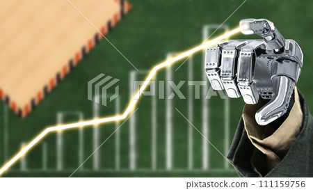 Robotic hand showing an increasing graph Robotic hand showing an increasing graph 111159756