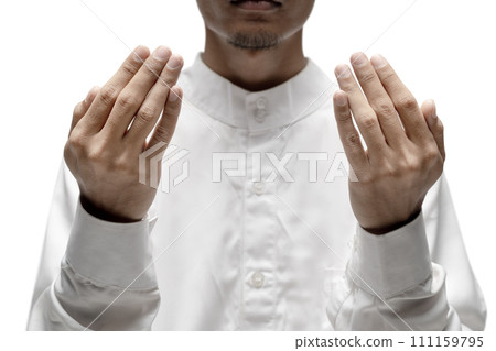 Muslim man raised her hands and prayed to Allah Muslim man raised her hands and prayed to Allah 111159795
