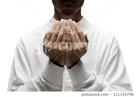 Muslim man raised her hands and prayed to Allah Muslim man raised her hands and prayed to Allah 111159796