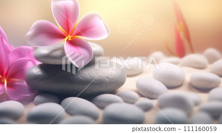 Zen Concept - Spa Stones and Flower. Generative AI 111160059