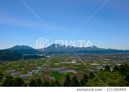 Aso mountains and caldera rice fields Aso mountains and caldera rice fields 111160494