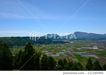 Aso mountains and caldera rice fields Aso mountains and caldera rice fields 111160495