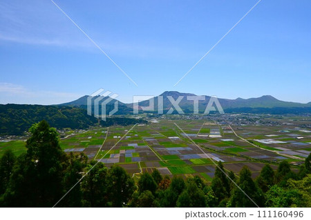 Aso mountains and caldera rice fields Aso mountains and caldera rice fields 111160496