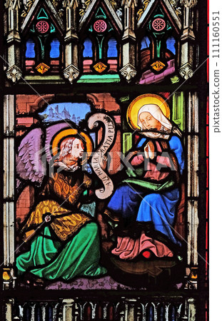 Annunciation of the Virgin Mary stained glass windows in the Saint Eugene - Saint Cecilia Church, Paris, France 111160551