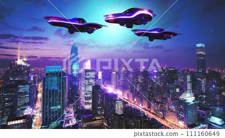 城市空中飛翔的汽車－未來交通景觀 111160649