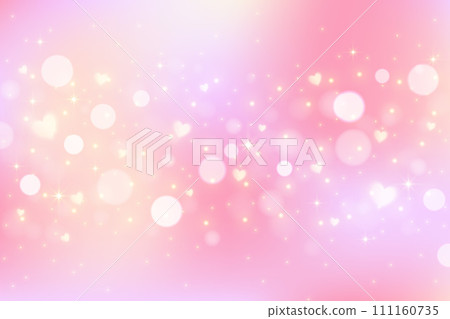 Pink lovely background with hearts and glitter. Pastel vector gradient for Valentine Day. Romantic blurred sky. 111160735