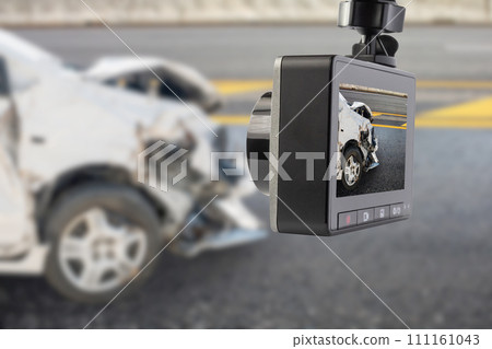 Car CCTV camera video recorder with car crash accident on the road Car CCTV camera video recorder with car crash accident on the road 111161043