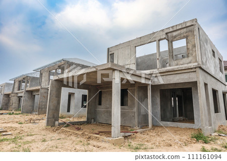 construction residential new house with prefabrication system in progress at building site 111161094
