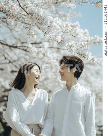 AI image generation Cherry blossoms and young men and women 111161442