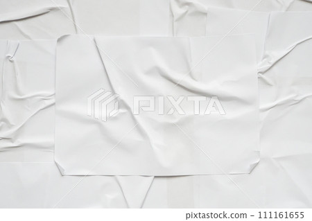 White blank crumpled and creased paper poster texture background 111161655