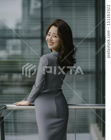 AI image generation woman looking back with a smile 111161922