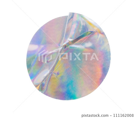 Blank round adhesive holographic foil sticker label isolated on white background Blank round adhesive holographic foil sticker label isolated on white background 111162008