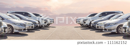 Lot of used car for sales in stock with sky and clouds Lot of used car for sales in stock with sky and clouds 111162152