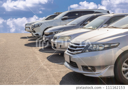 Lot of used car for sales in stock with sky and clouds Lot of used car for sales in stock with sky and clouds 111162153