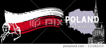 Poland national day banner for independence day anniversary. Flag of poland and modern geometric retro abstract design 111162214