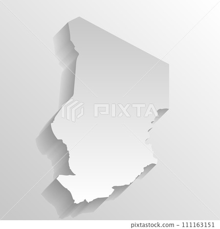 Chad country silhouette. High detailed map. White country silhouette with dropped long shadow on beige background. Chad country silhouette. High detailed map. White country silhouette with dropped long shadow on beige background. 111163151