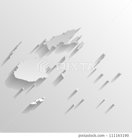 Fiji country silhouette. High detailed map. White country silhouette with dropped long shadow on beige background. 111163190