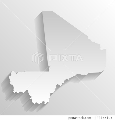 Mali country silhouette. High detailed map. White country silhouette with dropped long shadow on beige background. Mali country silhouette. High detailed map. White country silhouette with dropped long shadow on beige background. 111163193
