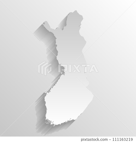 Finland country silhouette. High detailed map. White country silhouette with dropped long shadow on beige background. 111163219