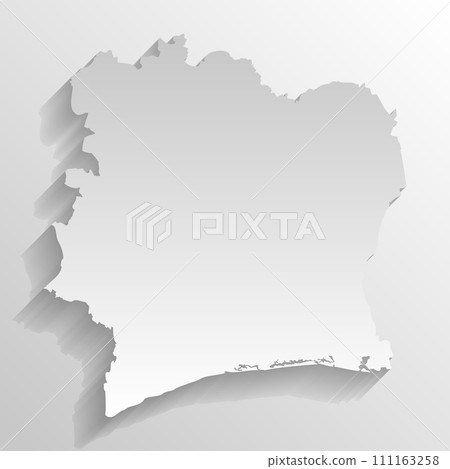 Ivory Coast country silhouette. High detailed map. White country silhouette with dropped long shadow on beige background. Ivory Coast country silhouette. High detailed map. White country silhouette with dropped long shadow on beige background. 111163258