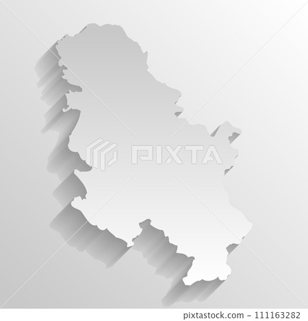 Serbia country silhouette. High detailed map. White country silhouette with dropped long shadow on beige background. 111163282