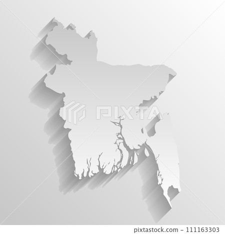 Bangladesh country silhouette. High detailed map. White country silhouette with dropped long shadow on beige background. 111163303