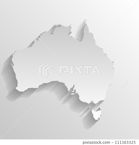 Australia country silhouette. High detailed map. White country silhouette with dropped long shadow on beige background. 111163325