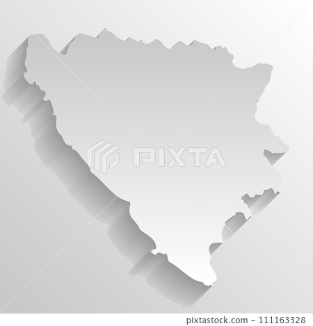 Bosnia and Herzegovina country silhouette. High detailed map. White country silhouette with dropped long shadow on beige background. 111163328