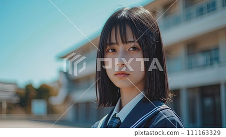 表情嚴肅的女高中生_1 生成AI 111163329