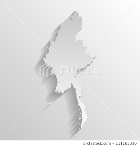 Myanmar country silhouette. High detailed map. White country silhouette with dropped long shadow on beige background. 111163330