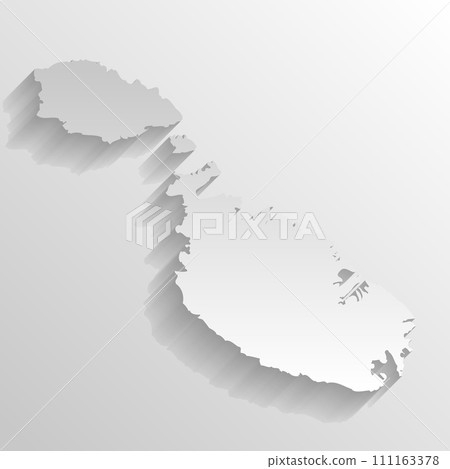 Malta country silhouette. High detailed map. White country silhouette with dropped long shadow on beige background. Malta country silhouette. High detailed map. White country silhouette with dropped long shadow on beige background. 111163378