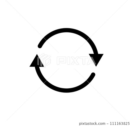 Two circle arrow icon. Round reload, restart, recycle and repeat symbol. Two arrow in loop. Round reload sign, repeat icon. Vector illustration isolated on white background Two circle arrow icon. Round reload, restart, recycle and repeat symbol. Two arrow in loop. Round reload sign, repeat icon. Vector illustration isolated on white background 111163825