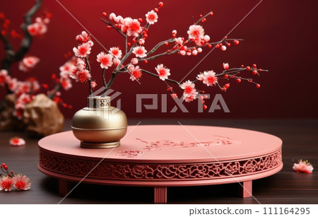 red cylinder podium for products display presentation, Chinese new year, Chinese Festivals, Mid Autumn Festival, poster, greeting card. red cylinder podium for products display presentation, Chinese new year, Chinese Festivals, Mid Autumn Festival, poster, greeting card. 111164295