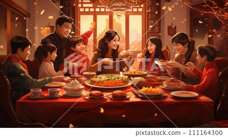 On the Chinese New Year reunion Night, the Spring Festival Dinner, the family to be warm and reunited together On the Chinese New Year reunion Night, the Spring Festival Dinner, the family to be warm and reunited together 111164300