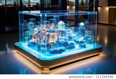 Cloud computing concept. Smart city wireless internet communication with cloud storage, cloud services. Download, upload data on server. 111164346
