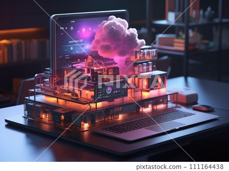 Business cloud computing: digital screen with application cloud service at neon style 111164438