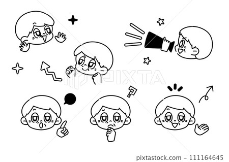 Face and hands pose expression set black and white Face and hands pose expression set black and white 111164645