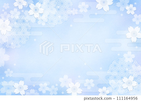 日式櫻花背景_水平位置，藍色 111164956